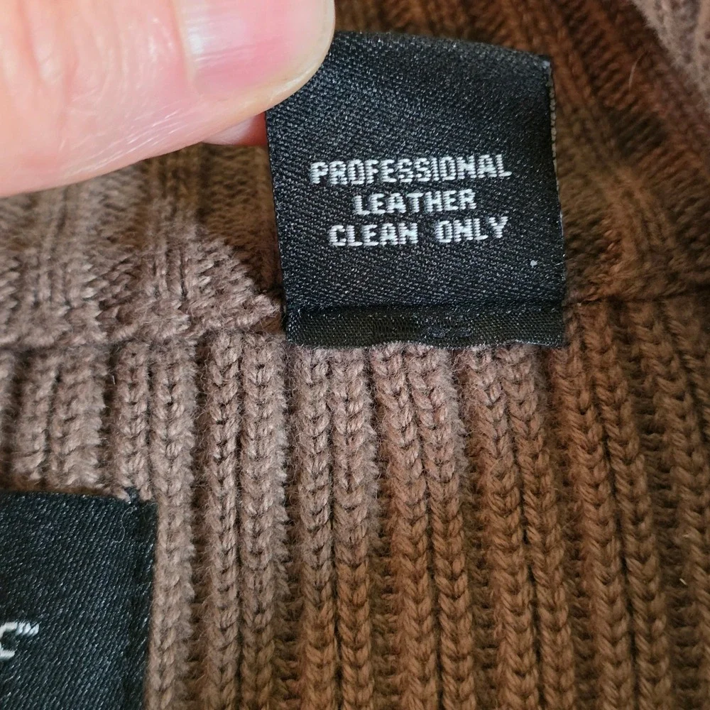 NATIONAL GEOGRAPHIC Men's XL Brown Cotton‎ Leather Chunky Ribbed Full Zip Vest - Picture 5 of 7